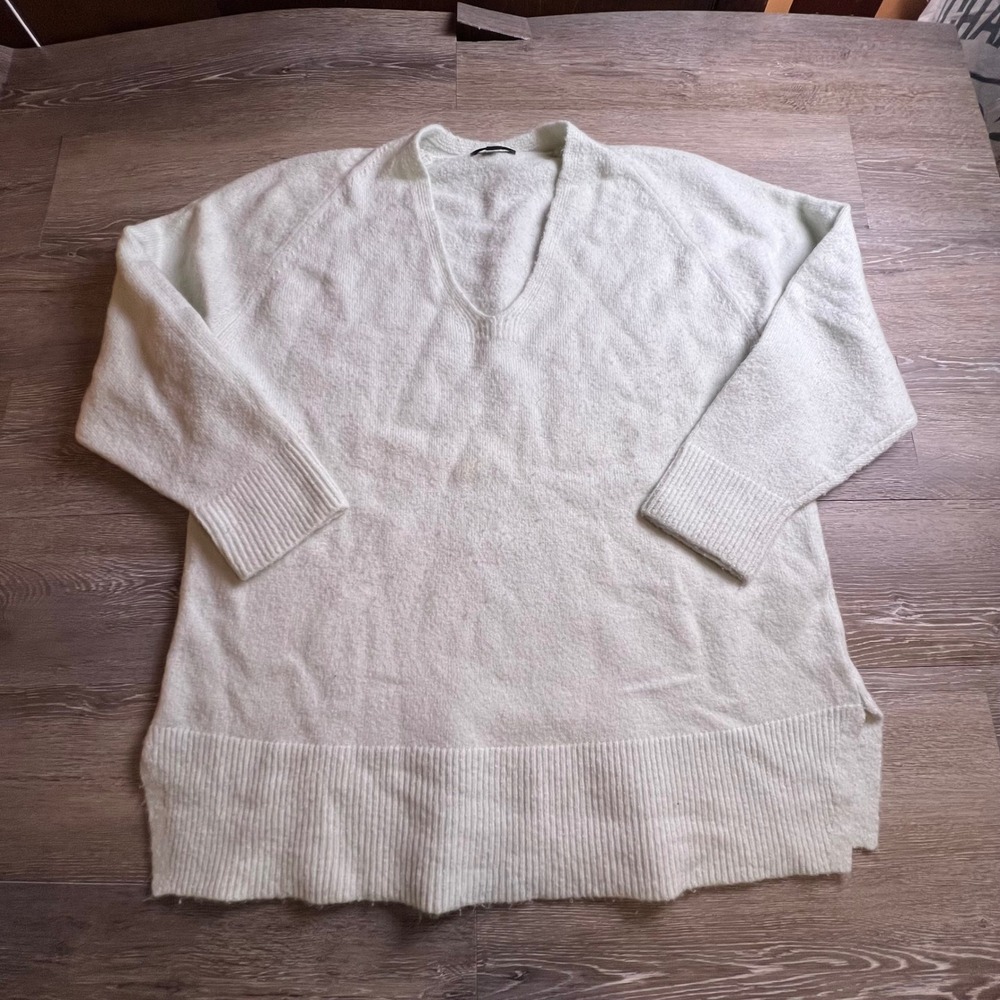 J.Crew Sweater Women M Mint Green Merino Alpaca Blend V-Neck Ribbed Pullover